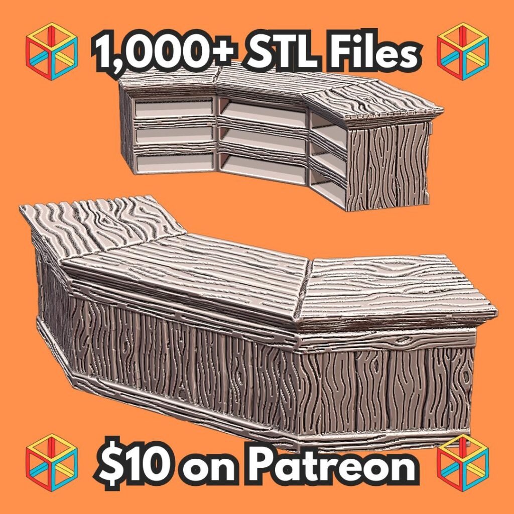 28mm DND Tavern Bar Countertop Fantasy Terrain Miniature for Tabletop Gaming MineeForm FDM 3D Print STL File