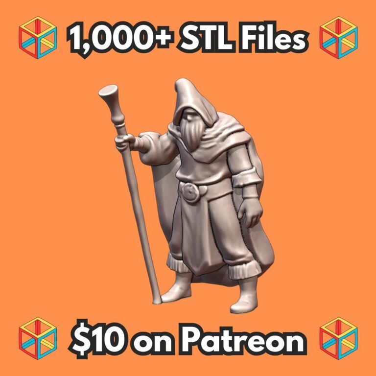 28mm DND Wise Old Spellcaster Mage with Staff Fantasy Miniature MineeForm FDM 3D Print STL File