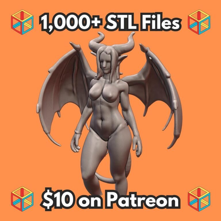 NSFW Nude Demoness with Horns and Wings Fantasy Figurine MineeForm FDM 3D Print STL File