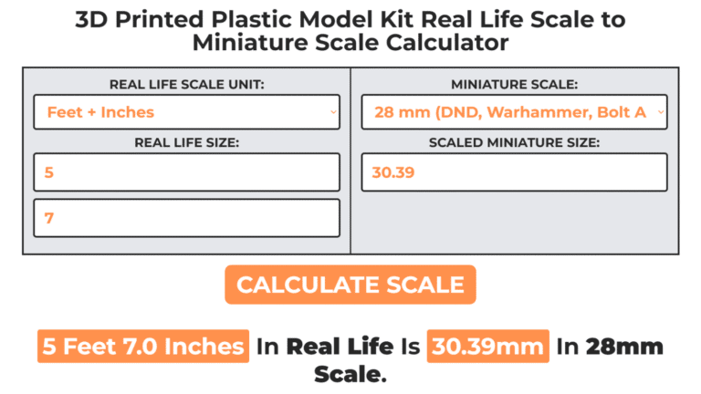 3D Printed Plastic Model Kit Real Life Scale to Miniature Scale Calculator
