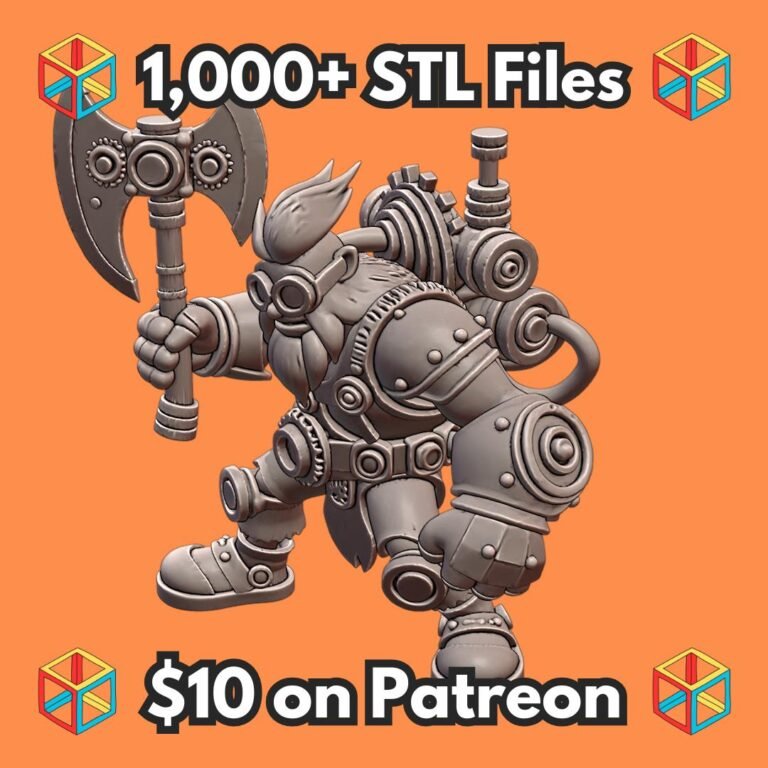 28mm Steampunk Axeman with Mechanical Armor and Gear Backpack MineeForm FDM 3D Print STL File