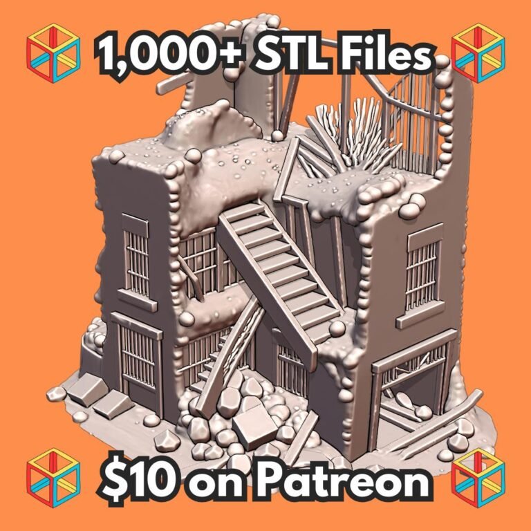 28mm WW2 Ruined Building with Rubble and Broken Staircase MineeForm FDM 3D Print STL File