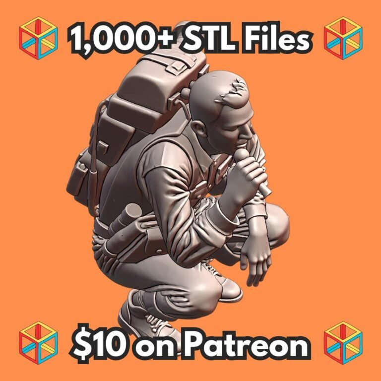 28mm WW2 Soldier Crouching With Backpack and Radio Equipment MineeForm FDM 3D Print STL File