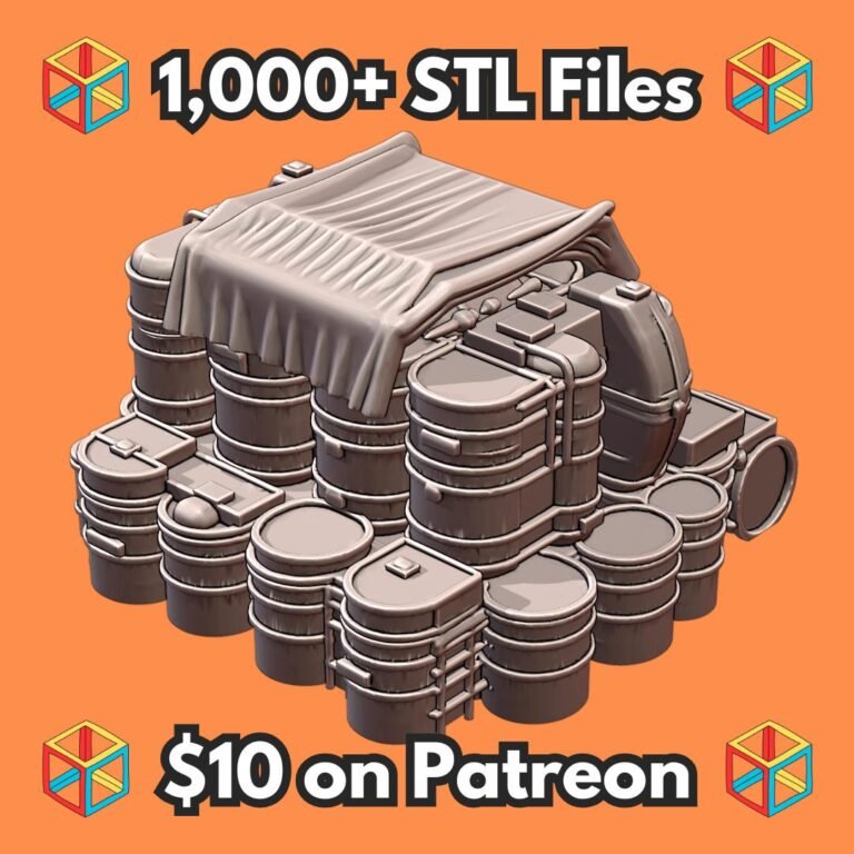 28mm WWII Military Supply Barrels and Crates Stack with Tarp Cover MineeForm FDM 3D Print STL File